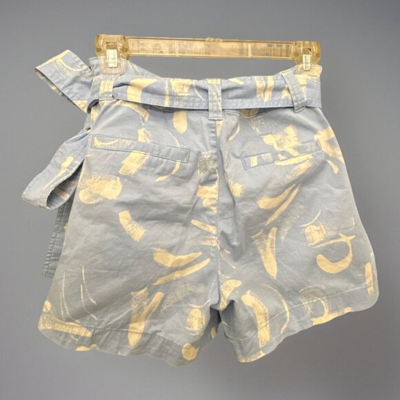 Light Blue & White High-Rise Pleated Shorts with Tie Belt, Size 4, 2 Pockets, Co - Picture 4 of 11